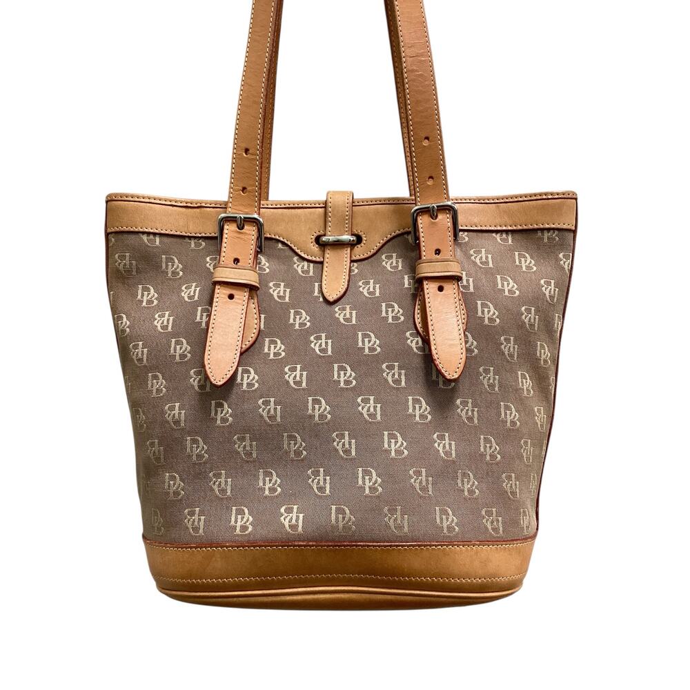 Vintage Dooney &Bourke Purse Cabriolet Monogram Shoulder Bag Two Straps Brown